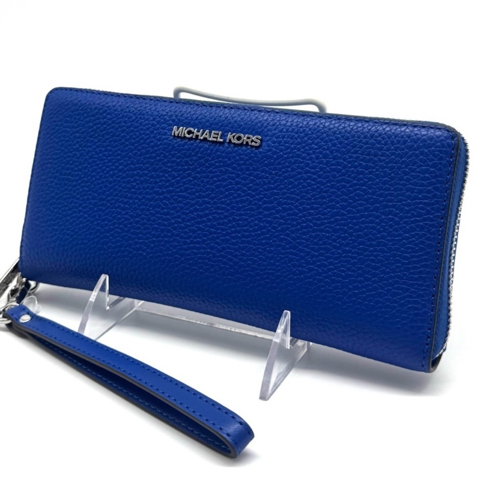 Michael Kors Jet Set Travel Large Leather Continental Wallet Galaxy Blue - Picture 2 of 7